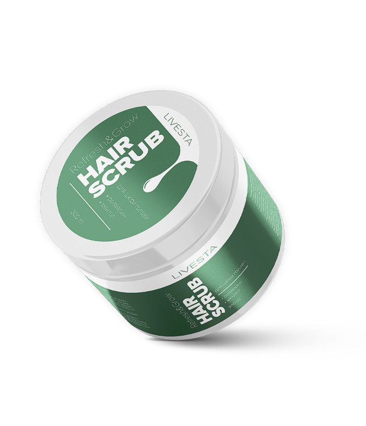 Скраб-пілінг для шкіри голови Refresh&Grow з розмарином і ментолом LIVESTA, 400 г