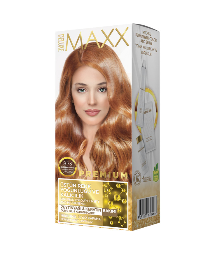 Фарба для волосся MAXX Deluxe 8.73 Золота карамель, 50 мл+50 мл+10 мл