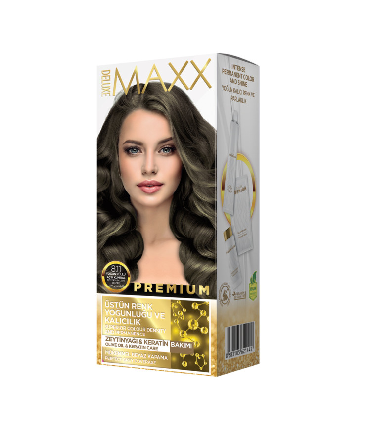 Фарба для волосся MAXX Deluxe 8.11 Інтенсивний попілясто-русий, 50 мл+50 мл+10 мл