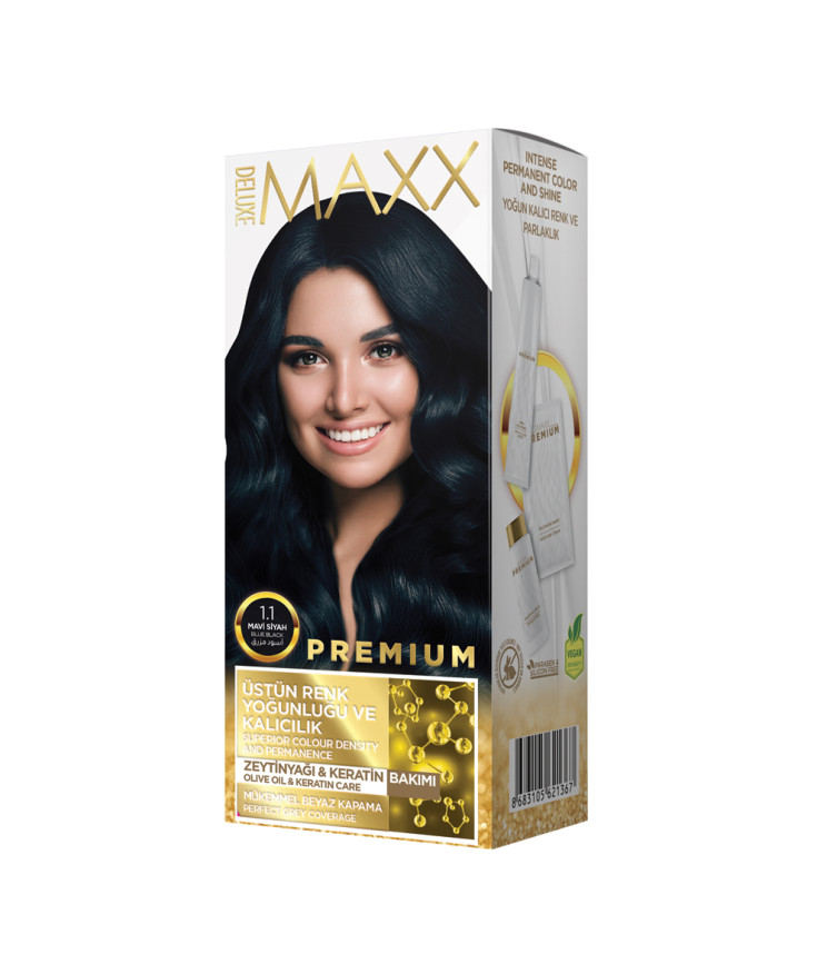 Фарба для волосся MAXX Deluxe 1.1 Синьо-чорний, 50 мл+50 мл+10 мл