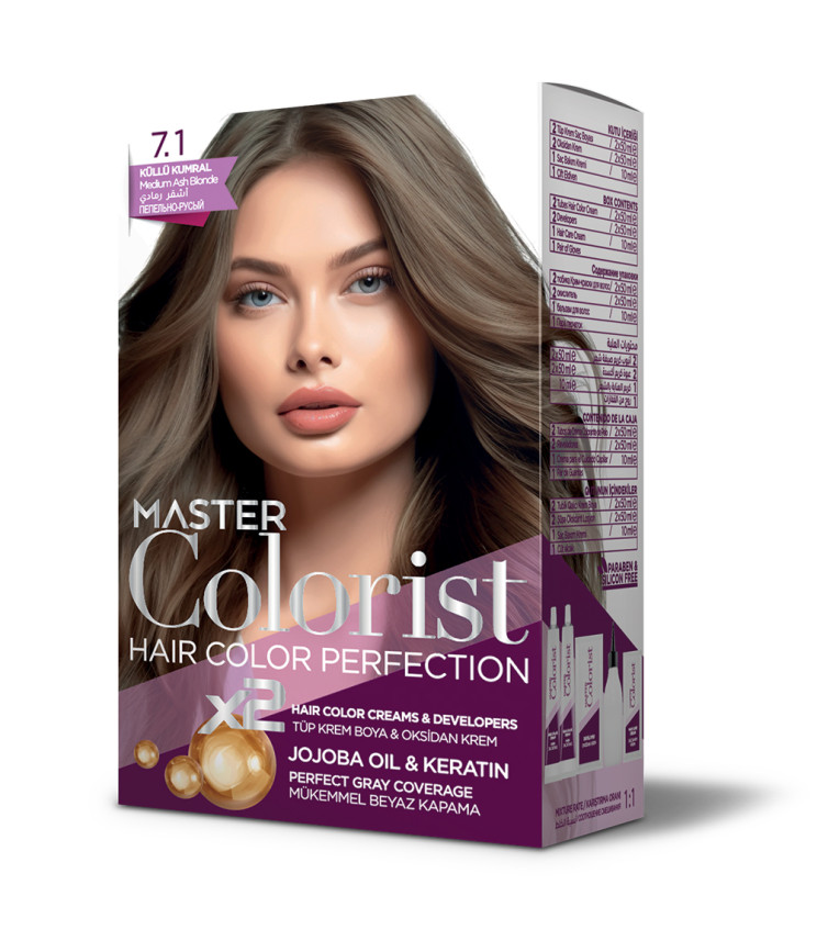Фарба для волосся Master Colorist 7.1 Попелясто-русий, 2x50 мл+2x50 мл+10 мл