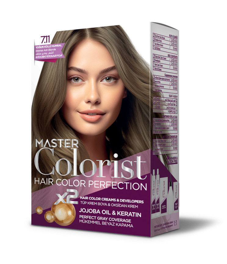 Фарба для волосся Master Colorist 7.11 Інтенсивний попелясто-русий, 2x50 мл+2x50 мл+10 мл