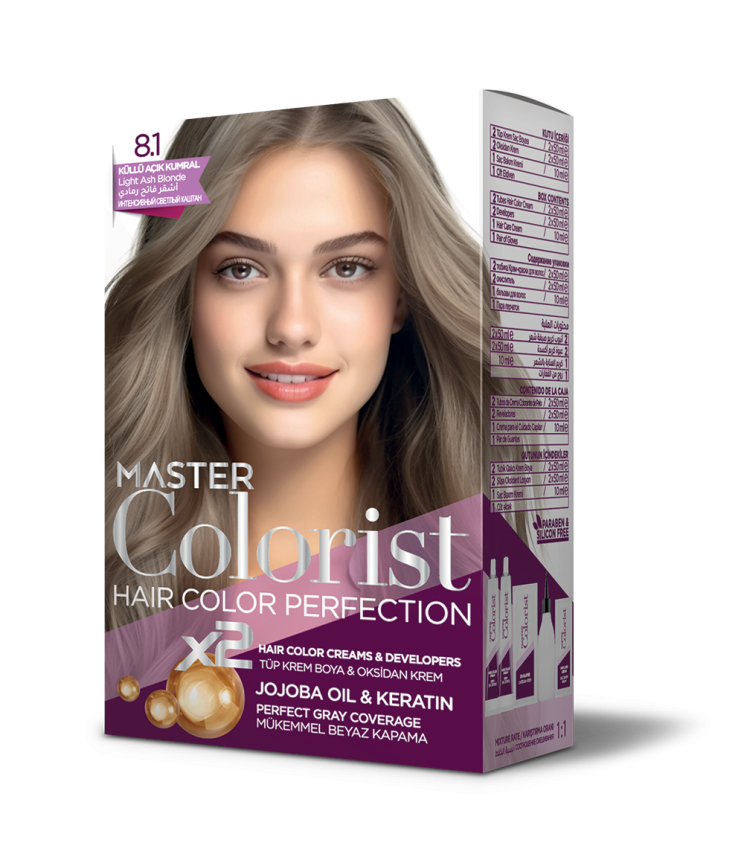 Фарба для волосся Master Colorist 8.1 Попілястий світло-русий, 2x50 мл+2x50 мл+10 мл