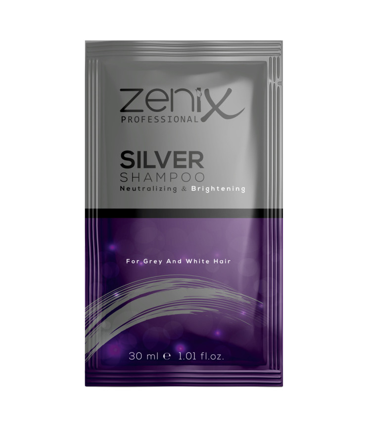 Срібний шампунь для освітленого, мелірованого та сивого волосся Zenix, 30 мл